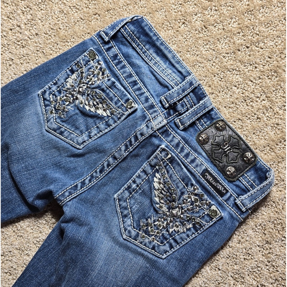 Miss Me Girls Size 8 Skinny Jeans Blue Rhinestone Embellished Pockets Stretch